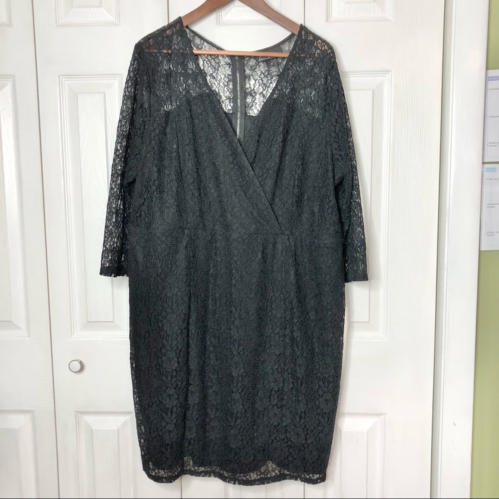 Lane Bryant black lace 3/4 sleeve v-neck dress